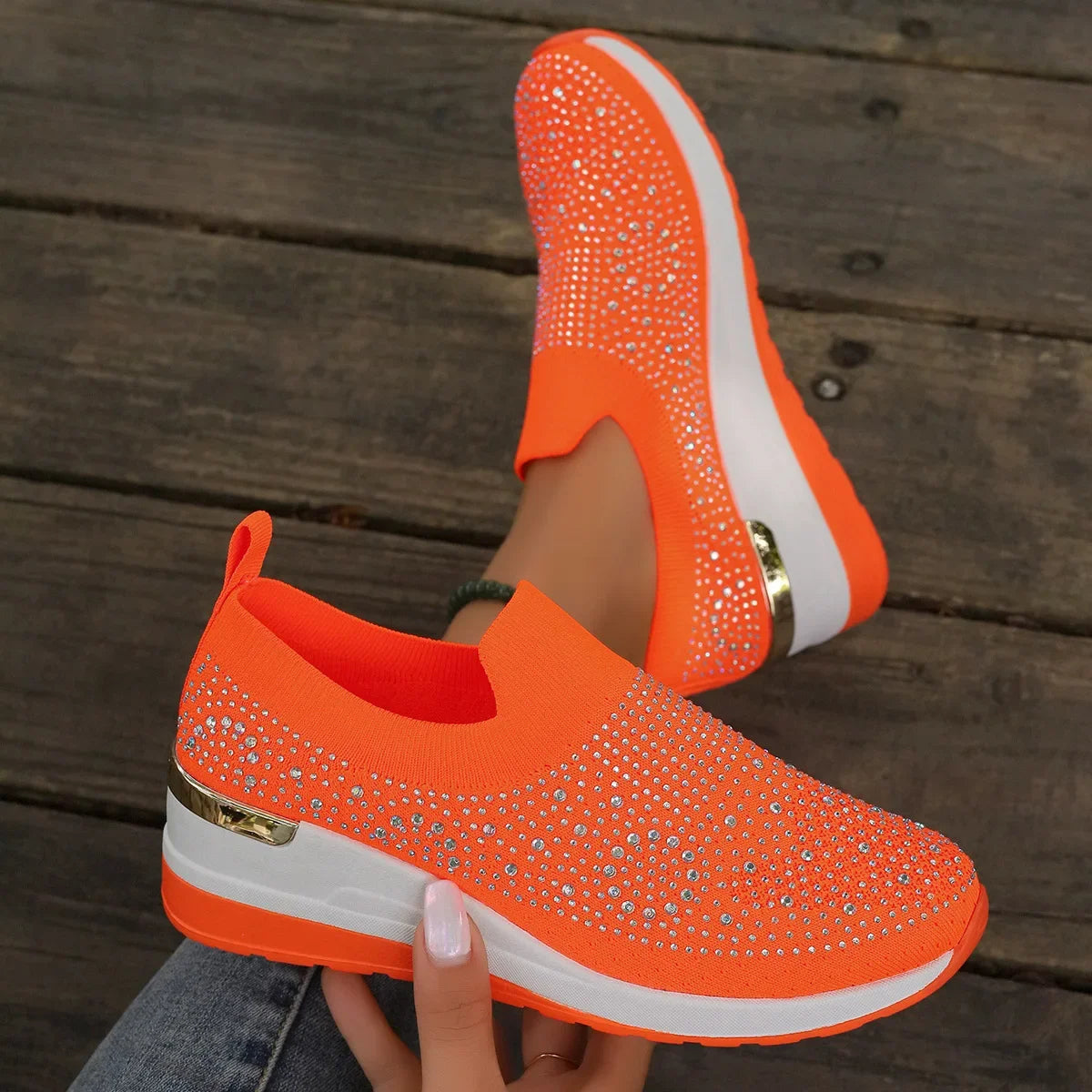 Baskets Légères Strass Orange