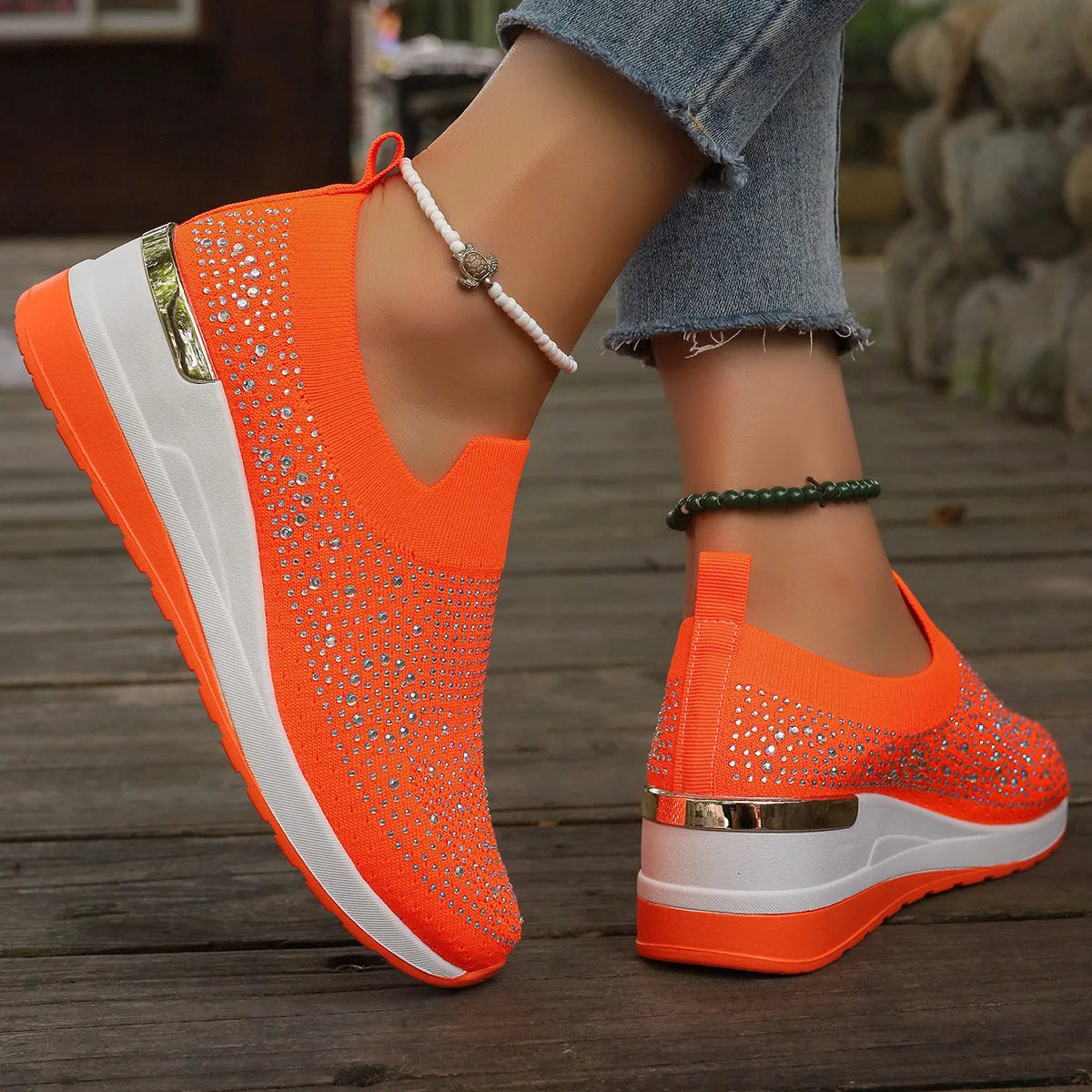 Baskets Légères Strass Orange
